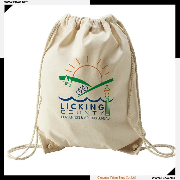 custom design eco friendly printing canvas cotton drawstring bag
