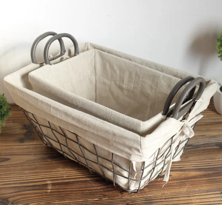 Metal wire and linen bag magazine Baskets, concise style