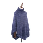 hot sale high round collar navy blue knitted shawl