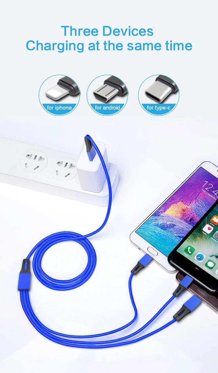 Nylon braided 3ft 6ft 10ft usb 3.0 charger cable micro usb 8pin type C fast charging data cable 3 in 1 fast charger nylon - ANKUX.COM
