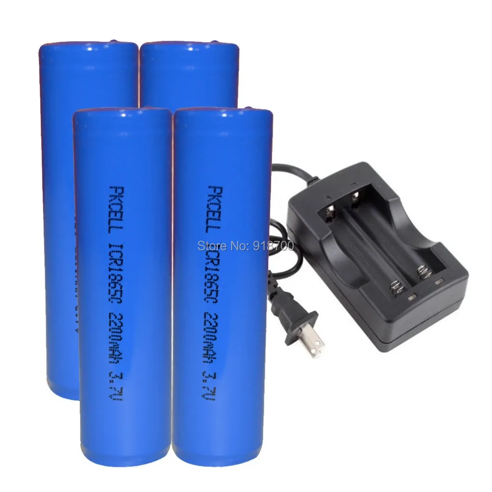 4Pcs 2200mah 3.7V 18650 Rechargeable Battery+1PCS 18650 2 Slot Batteries Charger