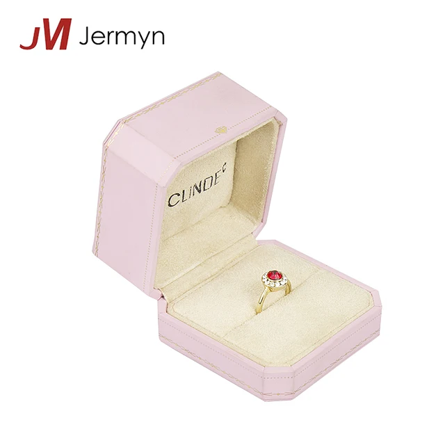 custom logo elegant pink leather ring box jewellery packaging