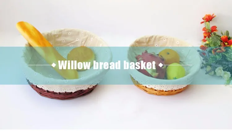 customized willow weaving fabric liner bread basket with handles