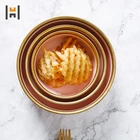 Pink Color Ceramic Bowl Gold Plated Salad Bowl of Porcelain Tableware for Home Decoration