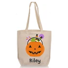 Custom personalized pumpkin Halloween canvas tote bag