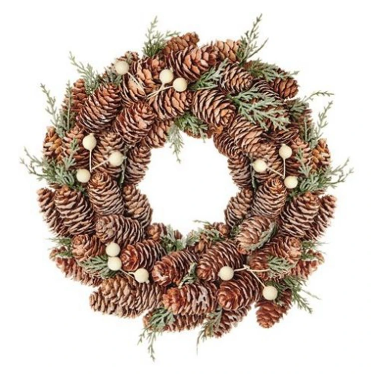 natural pine cone & white berry christmas wreath hanging