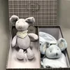newborn plush mouse baby gift set 100% cotton infant bibs socks baby hat rattle set