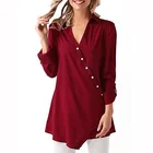 High quality solid color v-neck long sleeve elegant women blouse