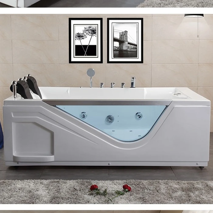 High quality glass bathroom Acrylic Whirlpool Massage Bathtub with TV