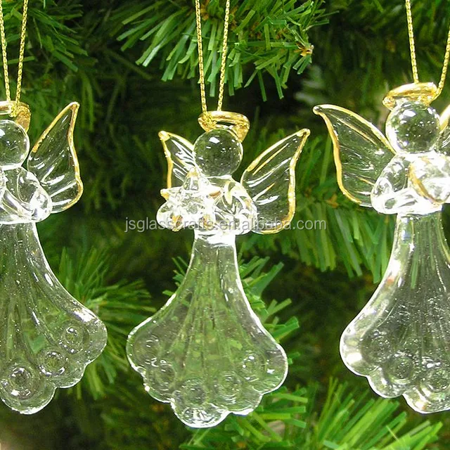 glass angel ornaments ,gold accent glass ornament set ,christmas