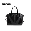 2019 Gionar Customized Patchwork Branded Beautiful Designer Full Plain Leather Ladies Black Suede Handbags