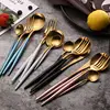Colorful Stainless Steel Flatware Gold Cutlery Set with Long Handle Spoon Knife Fork