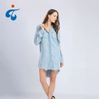 Modern design high quality daily wear clothes women denim shirt dresses long sleeve