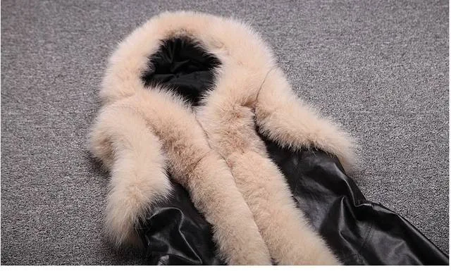 2014 the new explosion models in Europe and America big plush leather trim grass washed hooded sleeveless long vest