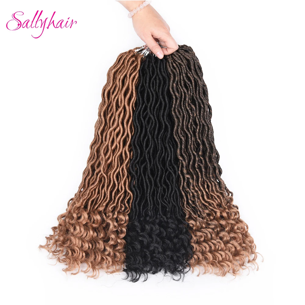 Sallyhair Faux Locs Curly 24 StrandsPack Crochet Braids Hair Extension Synthetic Soft Ombre Braiding Hair Loose End Black Brown (19)