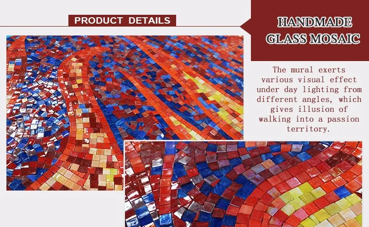 Handmade Mural Decoration Long Art Deco Tiles Wall Crystal Glass Mosaic Hand Cut Picture