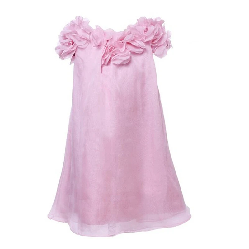 Pink Sweet Lovely Flower girls Dresses A line Chiffon Scoop Sleeveless Little girls dress with Hand made flowers