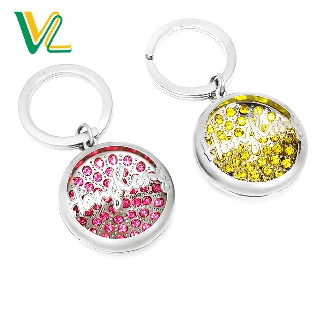 zinc alloy round shape pendant shiny crystal metal key chain