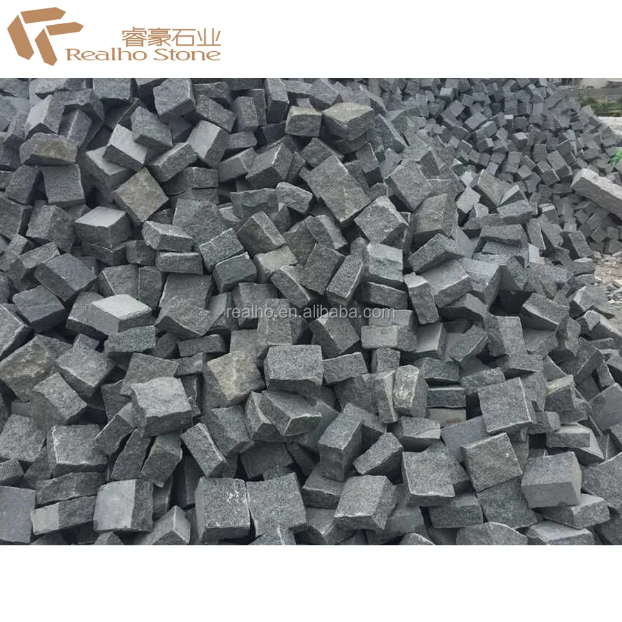 Natural Split G654 Dark Grey Granite Cobblestone Cube Stone For Paving