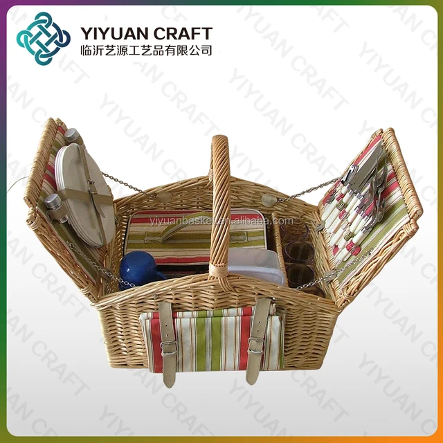 2017 new willow picnic basket for four person tableware rattan