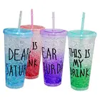 450ml Reusable double plastic straw color changing coffee cup
