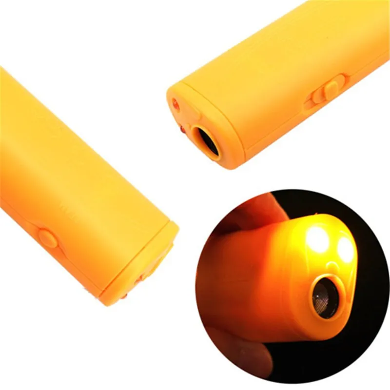 New 1PCS Dog Pet Ultrasonic Aggressive Dog Repeller Yellow Train Stop Barking Training Device LED Light