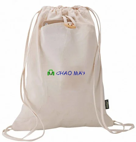 custom eco cotton canvas natural calico drawstring bag with logo