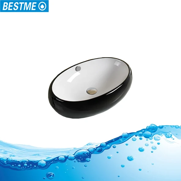 Artistic bathroom ceramic oval wash basin with black painted
