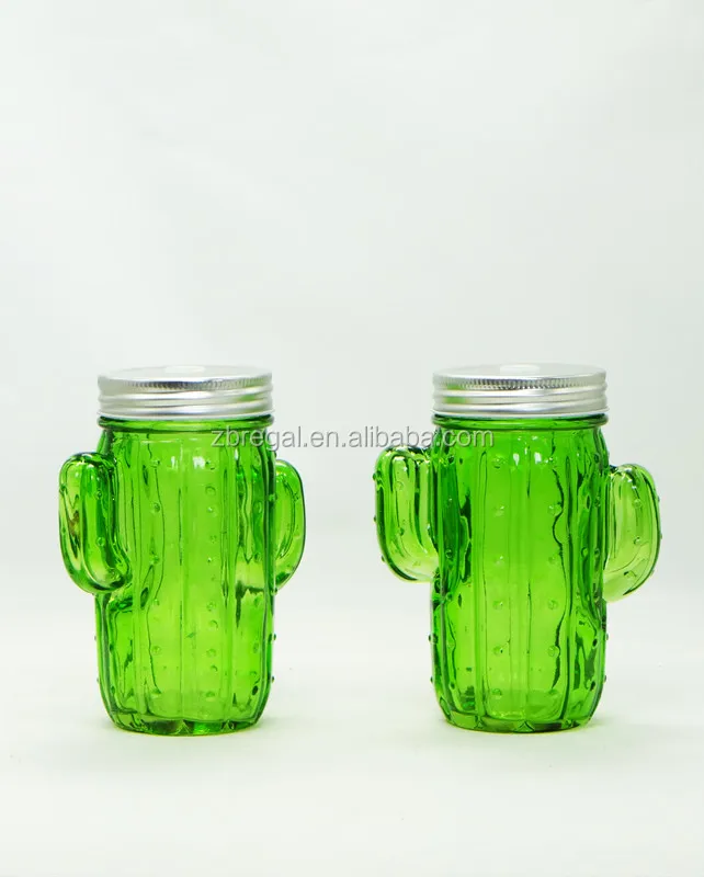 Green Cactus Shaped Mason Jar Tumbler