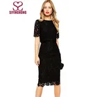 Summer fashion OL dress Lace Crop Top Midi Pencil Dress