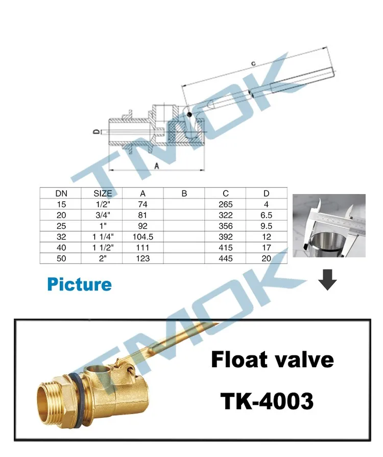 TMOK bottom price brass ball float valve good quality 1/2" inch small water tank float valve lever float valve