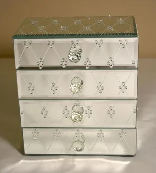 4 drawer glass mirror jewelry box