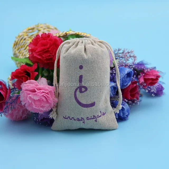 colorful jute bag, jute pouch, linen drawstring jute bag for