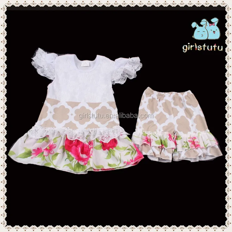 2016ブティック女の子扮卸売2ピース子供コットン服フラッタースリーブトップとフリルショーツ仕入れ・メーカー・工場