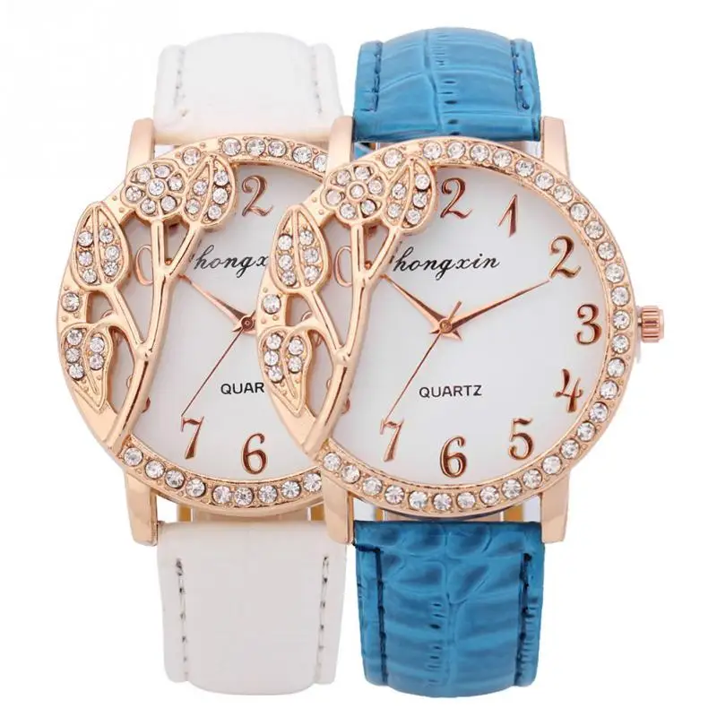 2015 Hot Sale Auto Date Acrylic Women Watches New Fashion Elegant Women Lady Leather Quartz Analog Wristwatch Watch 2 Colors