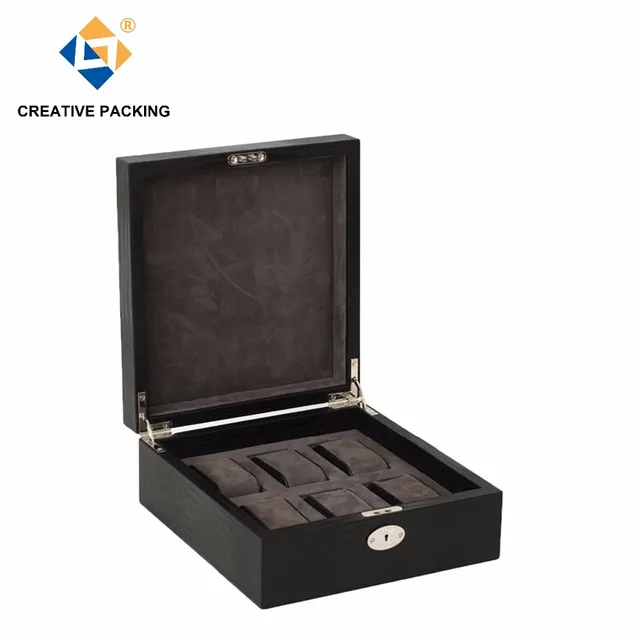 luxury small black wooden 6 slots wrist watch gift packaging box
