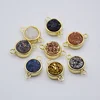 9mm Round Gold Plated Bezel Natural Agate Titanium Druzy Charm Pendant Sparkle Drusy Gemstone Connector link Geode Jewelry