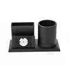 Home Office Stationary Pu Leather Desktop Table Clock with Pen Holder