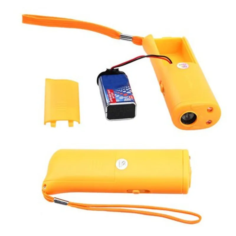 New 1PCS Dog Pet Ultrasonic Aggressive Dog Repeller Yellow Train Stop Barking Training Device LED Light