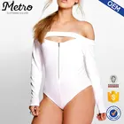slimming ZIP DETAIL BODYSUIT fitness women long sleeve bodysuit with zippers