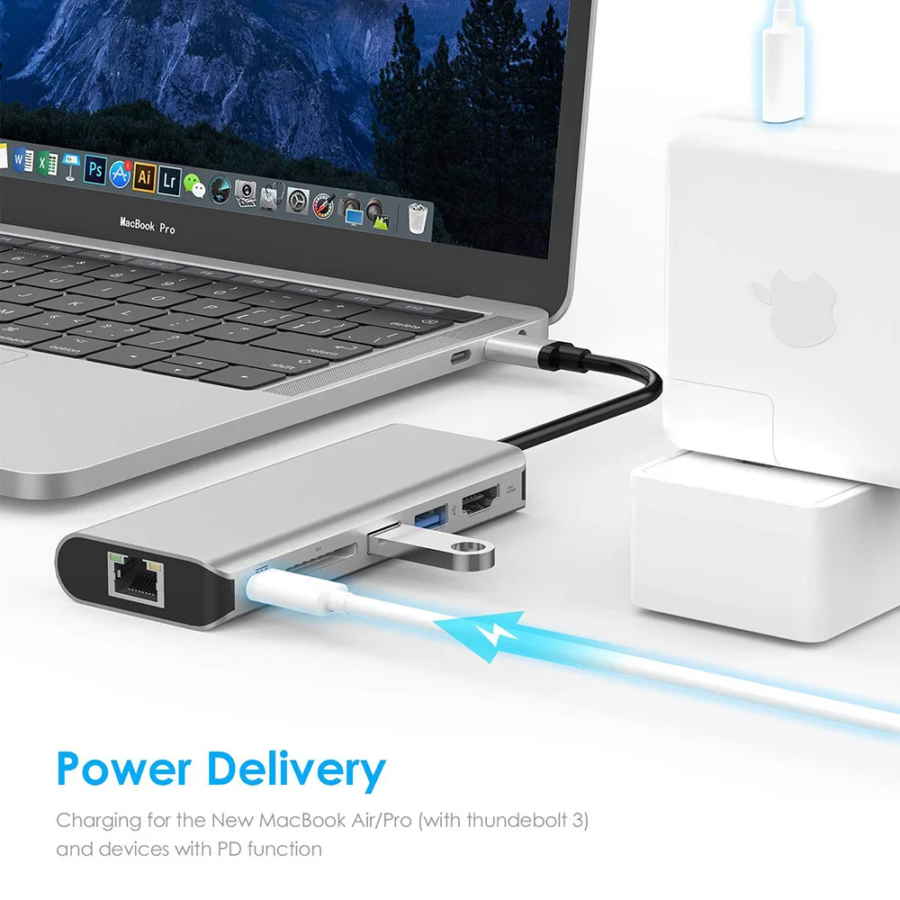 6 in 1 USB-C Type C to 4K HDMI TV HDTV Video Converter 1000Mbps Gigabit Ethernet Lan Cable Adapter USB 3.0 HUB SD Card Reader - ANKUX.COM