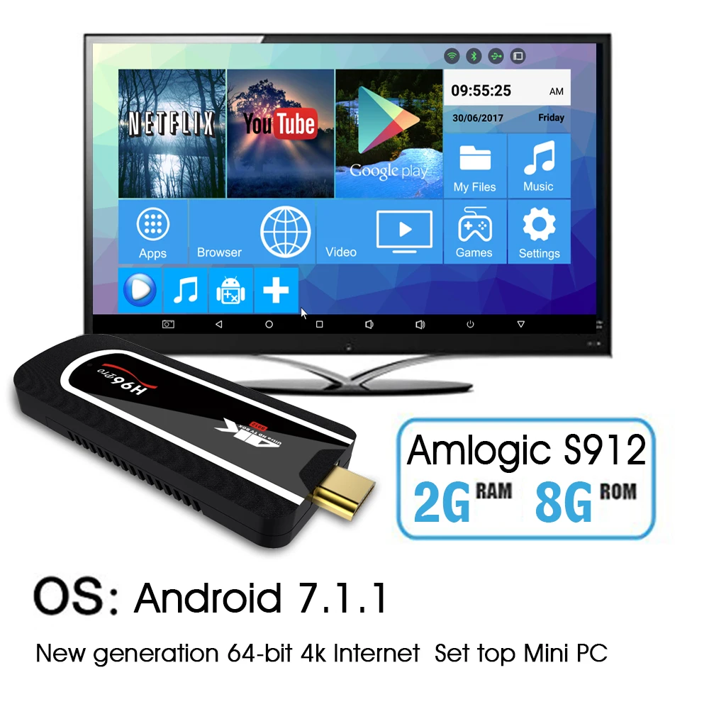 H96 pro Mini PC Android Tv Box 7.1 Kd Mini Box 2gb ram 16gb rom /8Gb Rom Amlogic S912 64bit Octa-core Mini PC Box Media Player