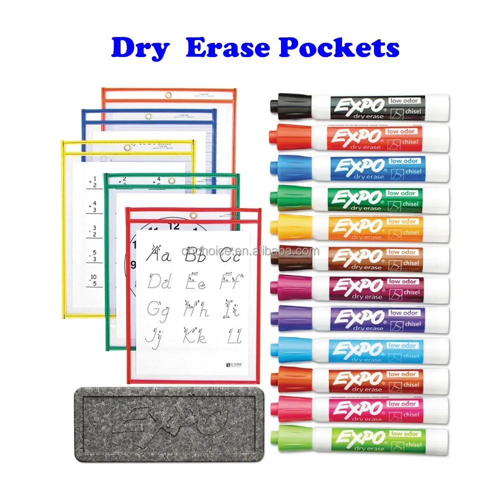 reusable dry erase pockets / job shop ticket holders, 10"x14"
