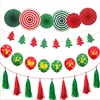 Amazon Hot Selling Christmas Party Decor Christmas Paper Fans Pinwheel paper Rosettes Printed Latex Balloon Christmas Garland