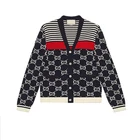 Custom OEM & ODM Long Sleeve Angora Cardigan Striped Jacquard Knitted Sweater Men