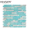 5-Sheets Silver Stainless Steel Tile, Cyan Blue Crystal Glass and Metal Wall Tiles for Kitchen Backsplash, Bathroom and Shower