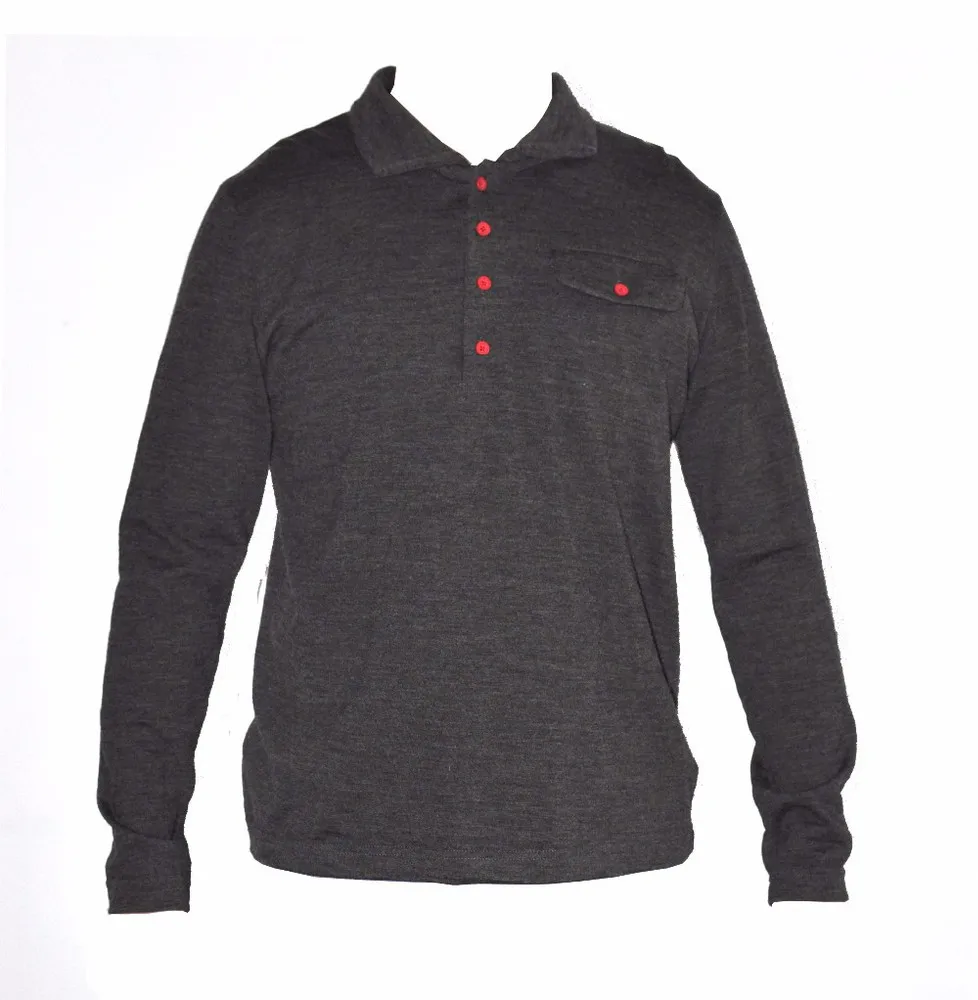 Custom Men's 100% Merino Wool Pullover Breathes Polo Shirt Tennis Top With Button Long Sleeve Spring