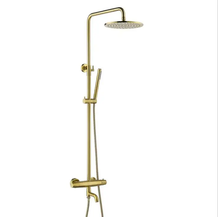 Luxury Brushed gold Thermostatic Rain Shower System Mixer Faucet Sets