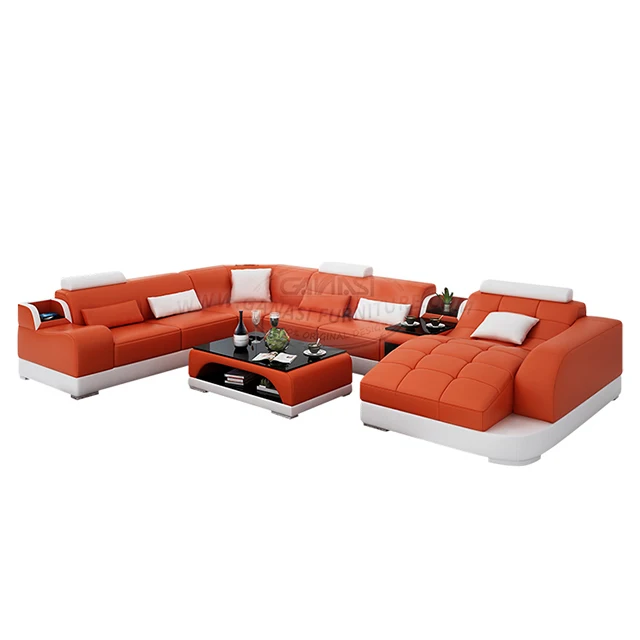 Muebles En China Ganasi Modern Orange Leather Lounge Suite Living