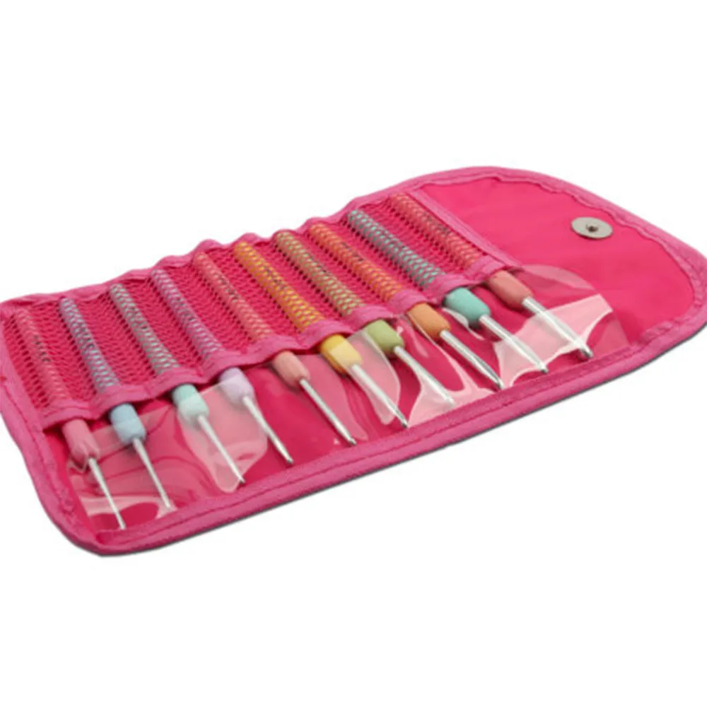 Brand New 10 Pcs Sizes 2.0mm-6.0mm New Colorful TPR Soft Handle Aluminum Crochet Hooks Knitting Needles Set Hot Sale